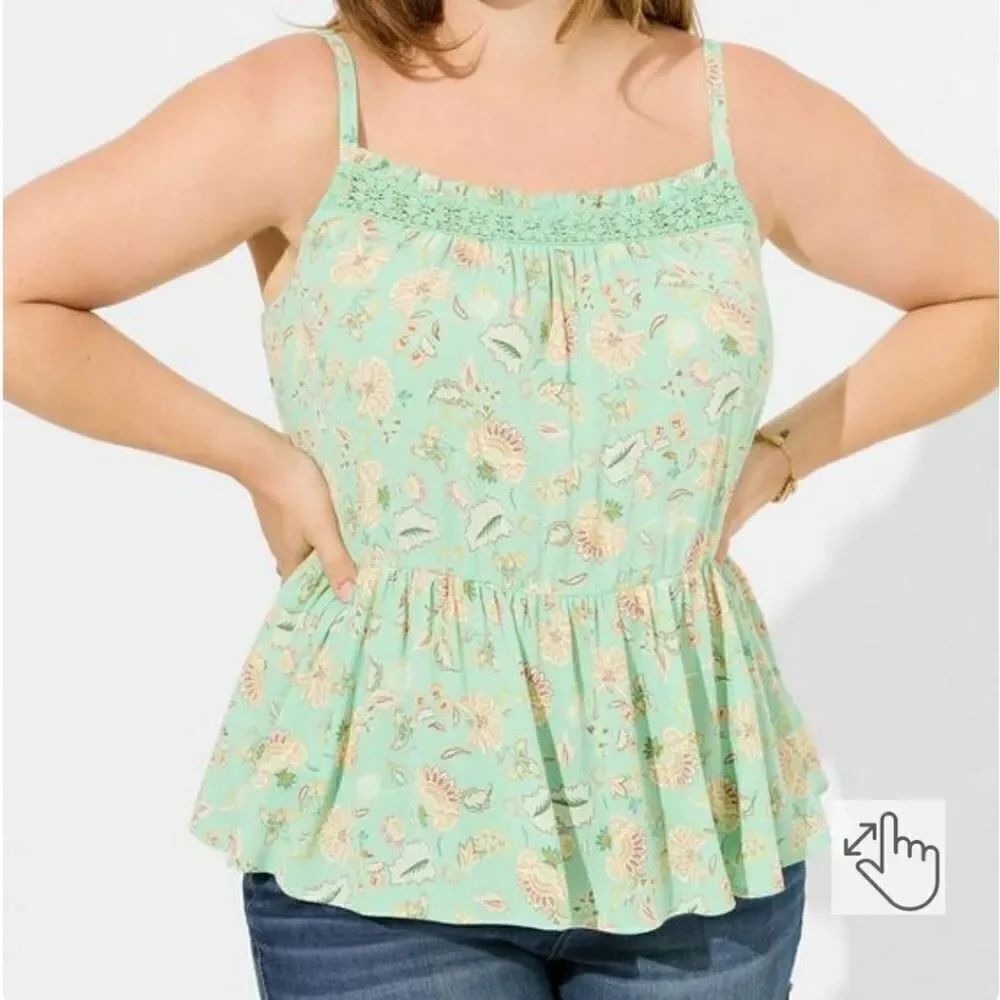 Torrid Washable Crinkle Gauze Sleeveless Crochet Tank